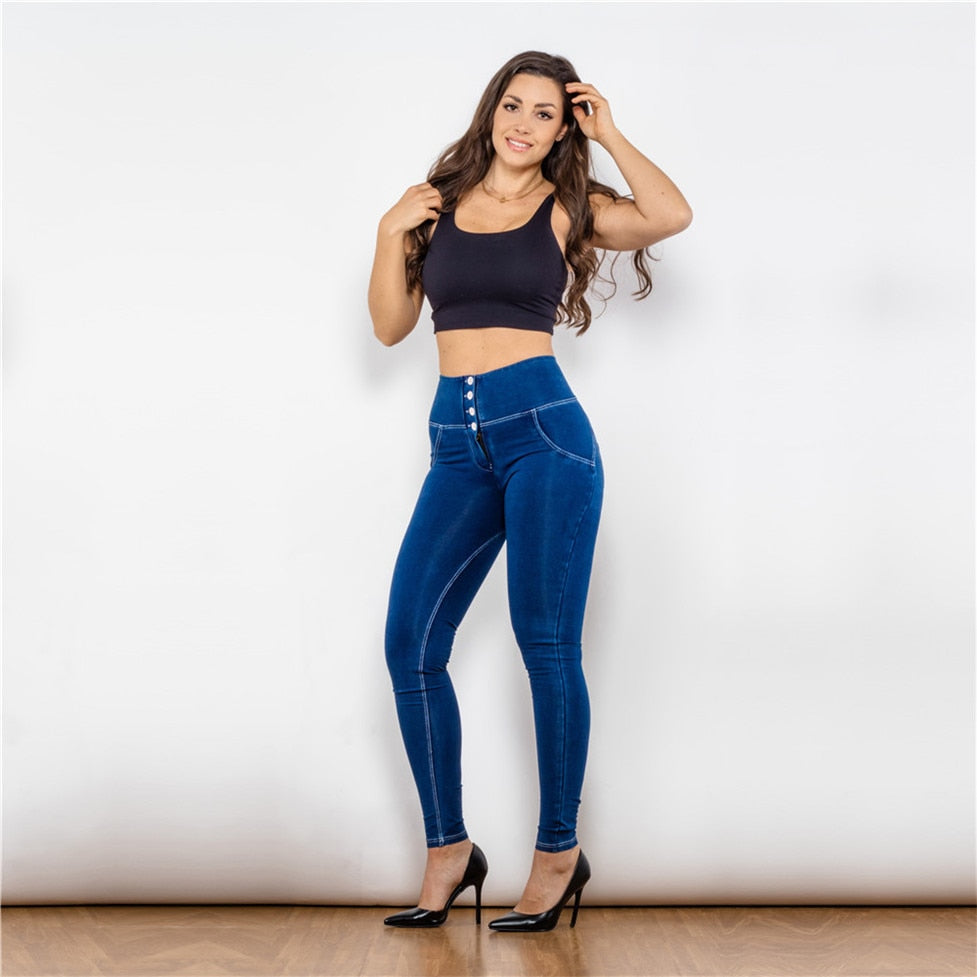 High Waist Women's Buttons Fly Denim Leggings | All For Me Today