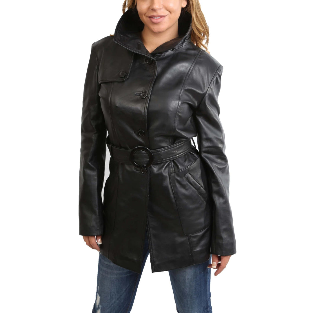 Hip Length Real Leather Women's Trench Coat | All For Me Today