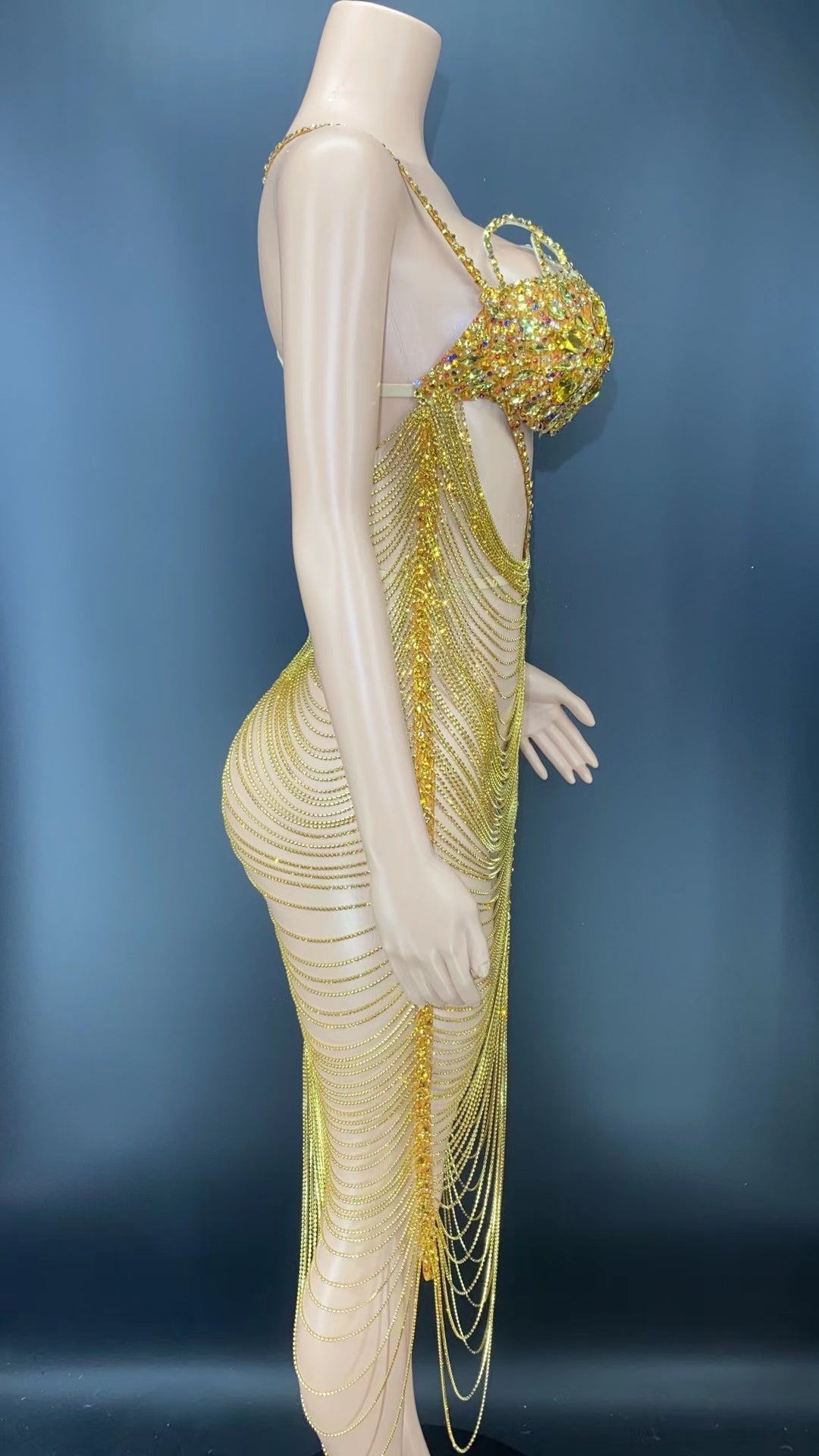 prom dress with chains Plus Beads Chain Mermaid Prom Dress P0080