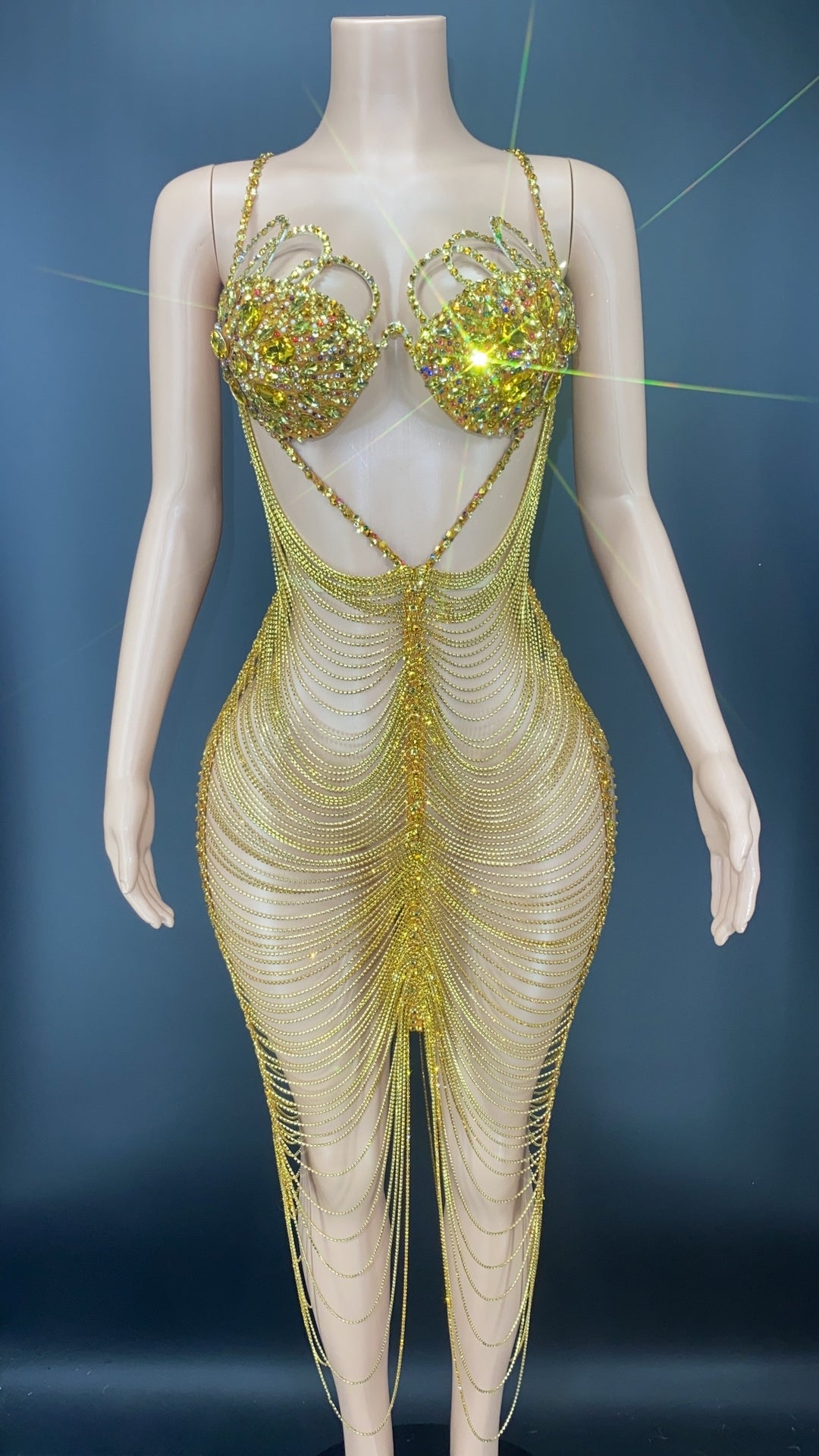 Gold Crystal Rhinestone Chain Women's Prom Dress | All For Me Today Gold Crystal Rhinestone Chain Women's Prom Dress | All For Me Today
