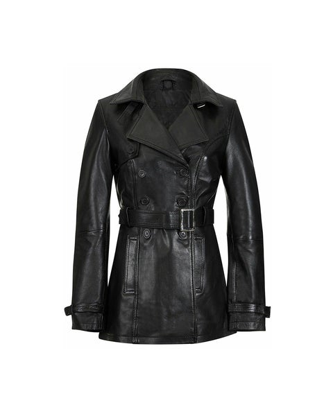 Knee Length Women's Black Leather Trench Coat | All For Me Today