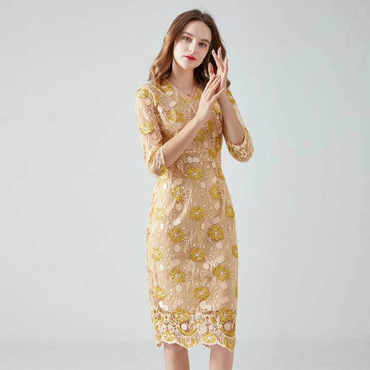 Lace Embroidered Temperament Waist Band Dress | All For Me Today
