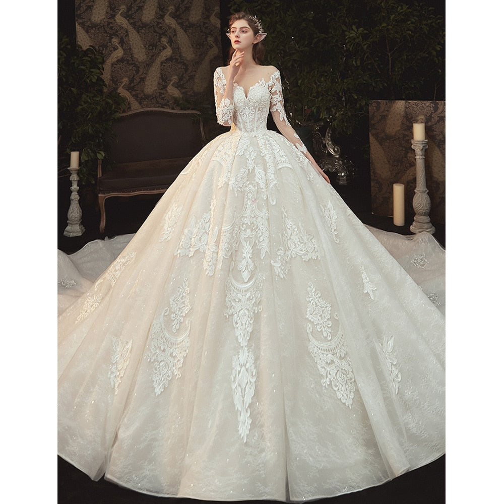 Lace Illusion Princess Ball Gown Wedding Dress | All For Me Today