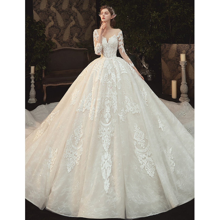 Lace Illusion Princess Ball Gown Wedding Dress | All For Me Today