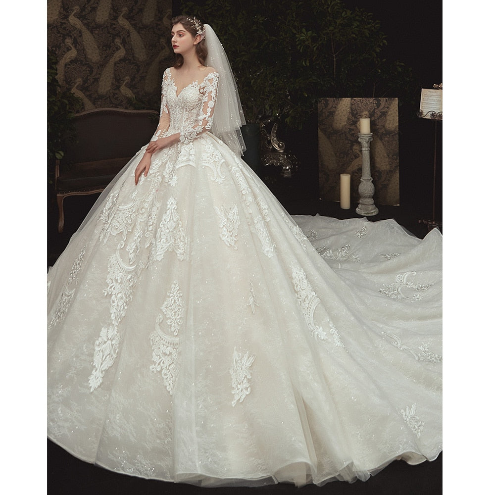 Lace Illusion Princess Ball Gown Wedding Dress| All For Me Today