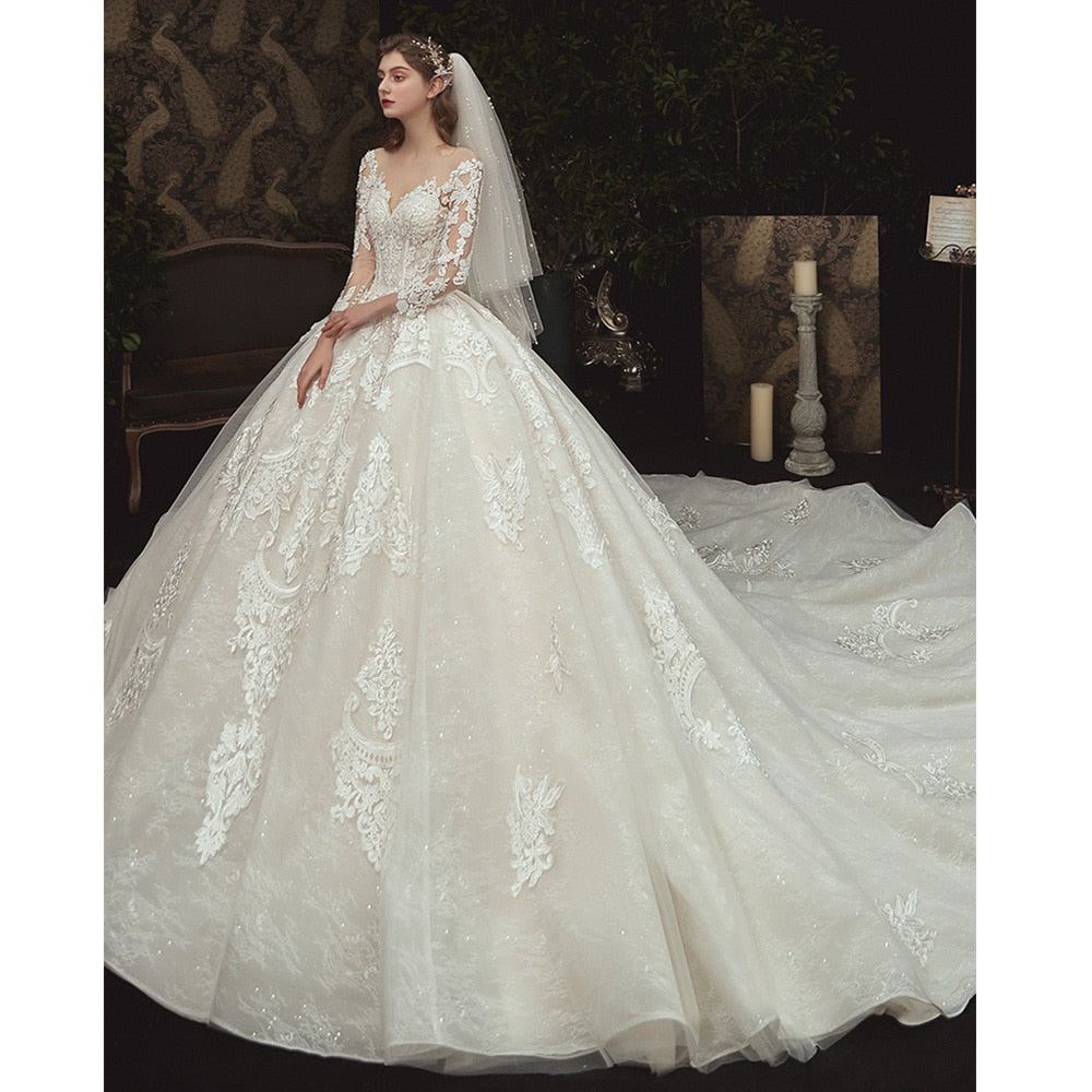 Lace Illusion Princess Ball Gown Wedding Dress | All For Me Today