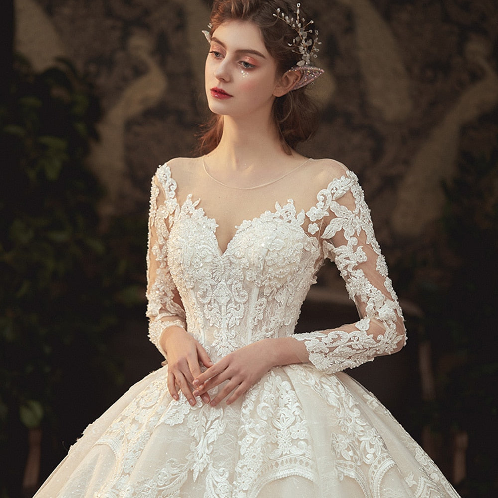 Lace Illusion Princess Ball Gown Wedding Dress | All For Me Today