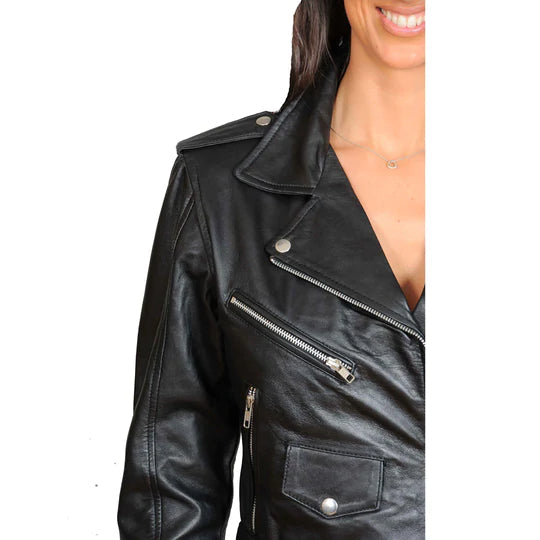 Ladies Belted Gorgeous Fitted Biker Real Leather Jacket All For Me Today