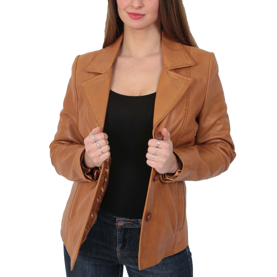 Ladies Leather Hip Fitted Classic Blazer| All For Me Today