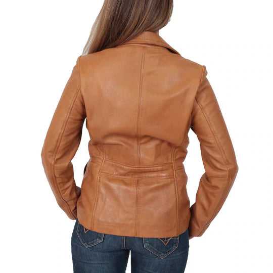 Ladies Leather Hip Fitted Classic Blazer | All For Me Today
