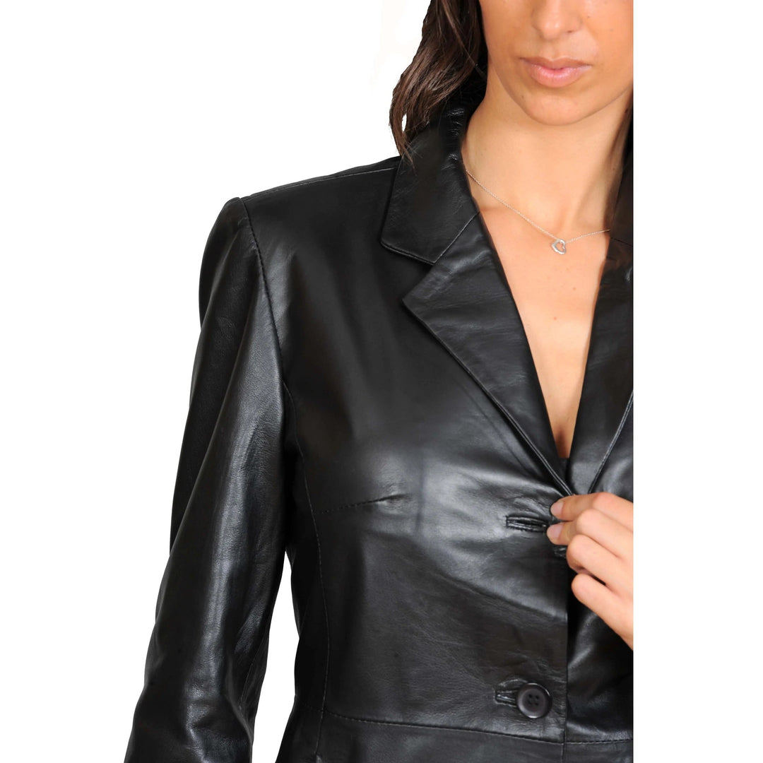 Ladies Real Leather 3/4 Length Fitted Jacket | All For Me Today