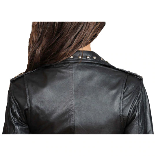 Ladies Studded Cropped Fitted Biker Leather Jacket All For Me Today