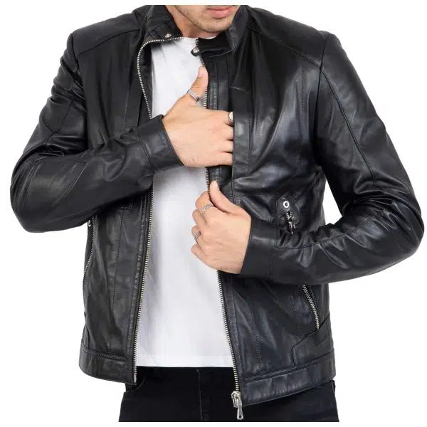 Lamb Leather Men's Biker Jacket With Four Pockets | All For Me Today