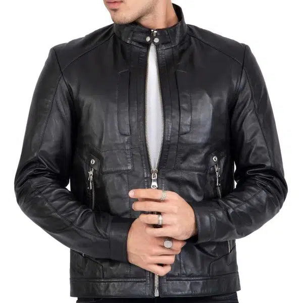 Lamb Leather Men's Biker Jacket With Four Pockets | All For Me Today