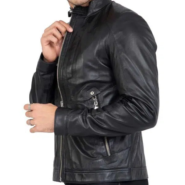 Lamb Leather Men's Biker Jacket With Four Pockets | All For Me Today