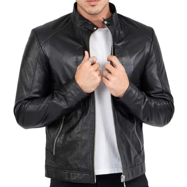 Lamb Leather Men's Biker Jacket With Four Pockets | All For Me Today