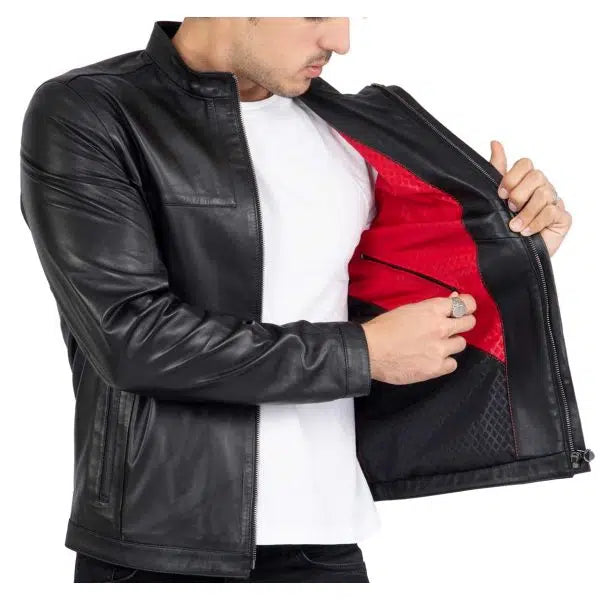 Lamb Premium Leather Men's Black Biker Jacket | All For Me Today