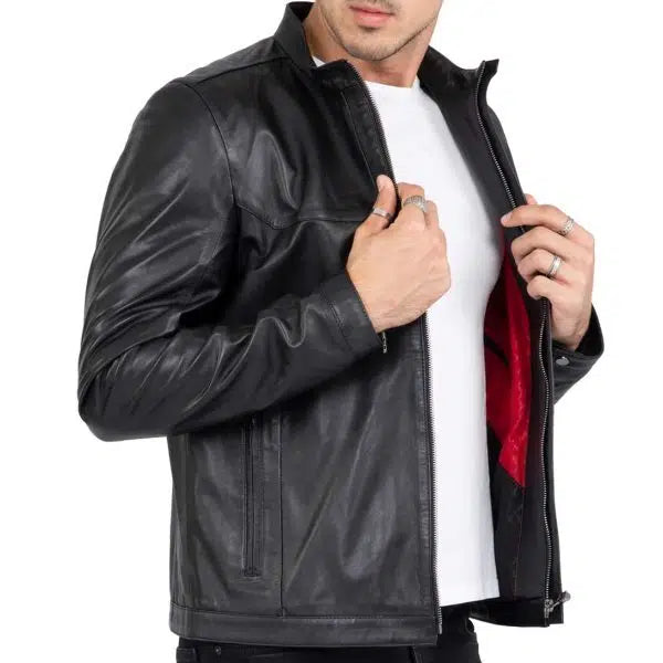 Lamb Premium Leather Men's Black Biker Jacket | All For Me Today