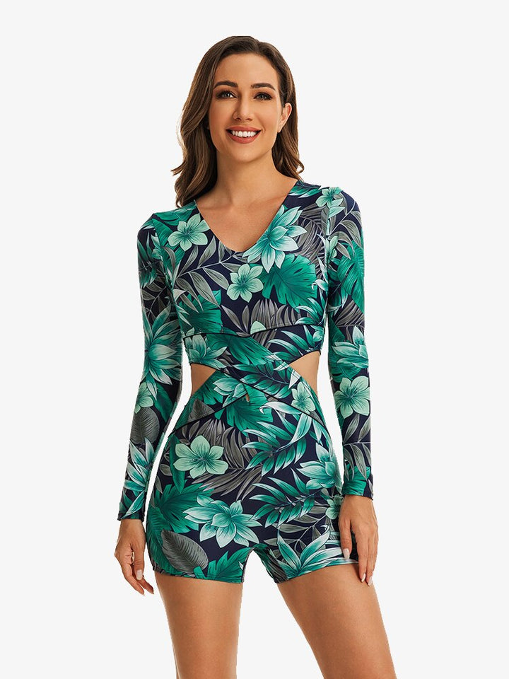 Long Sleeve Tropical Women's One Piece Swimsuit | All For Me Today