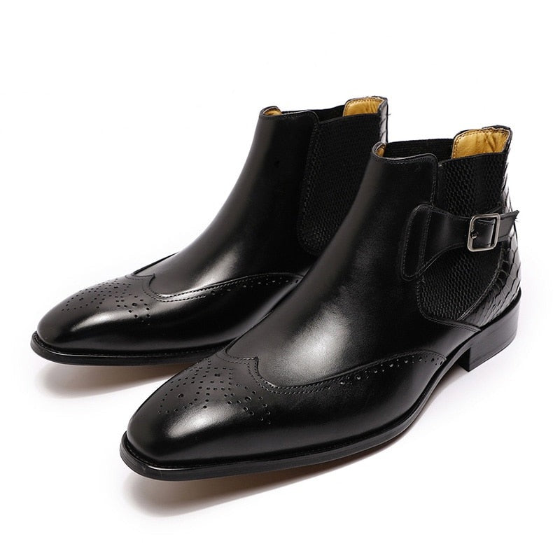 Luxury Buckle Strap Wingtip Men's Chelsea Boot | All For Me Today