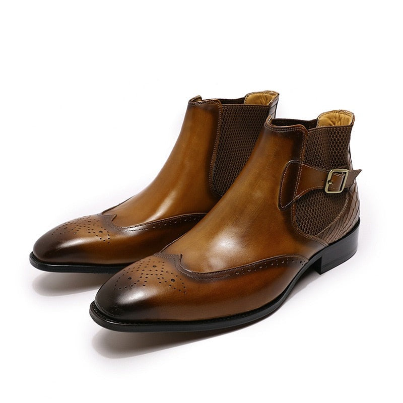 Luxury Buckle Strap Wingtip Men's Chelsea Boot | All For Me Today