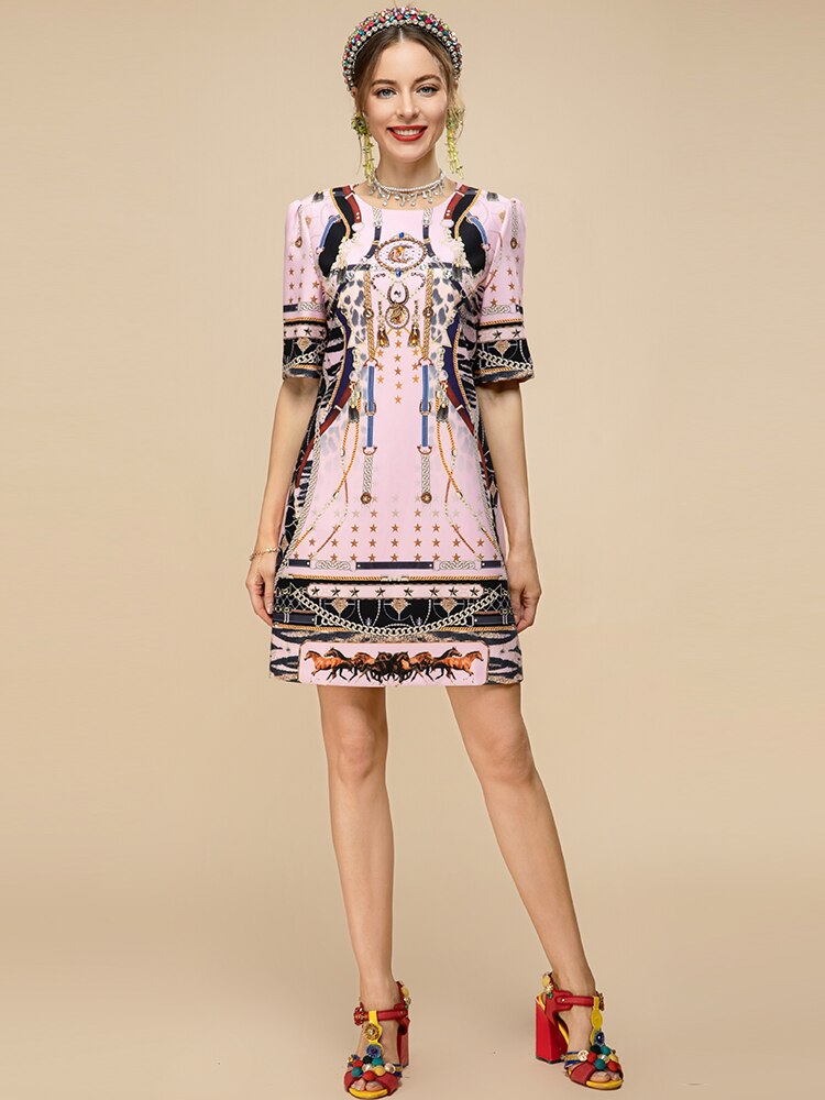 Luxury Crystal Pink Print Women's Mini Dress | All For Me Today