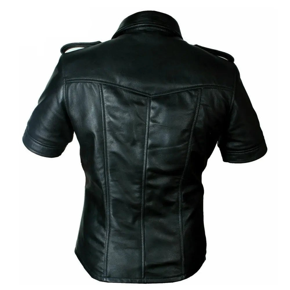 Men's Black Leather Police Uniform Style Shirt| All For Me Today
