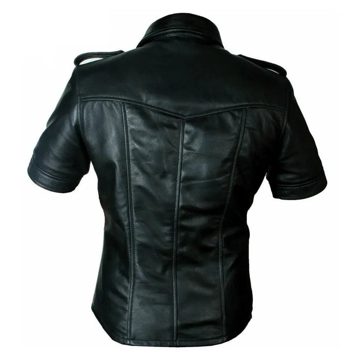 Men's Black Leather Police Uniform Style Shirt | All For Me Today