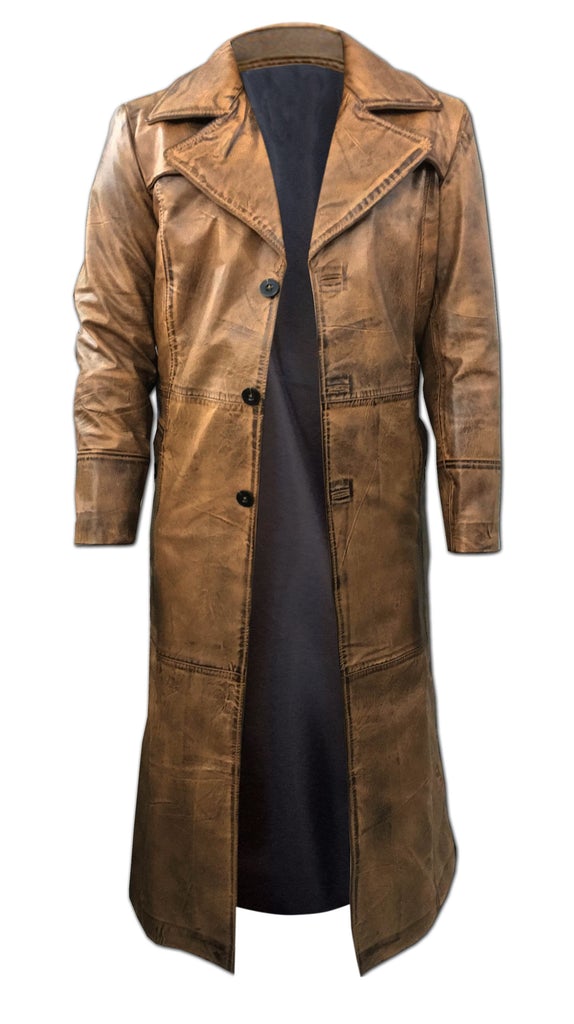 Men's Black Leather Winter Trench Coat | All For Me Today