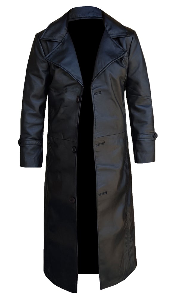 Men's Black Leather Winter Trench Coat All For Me Today