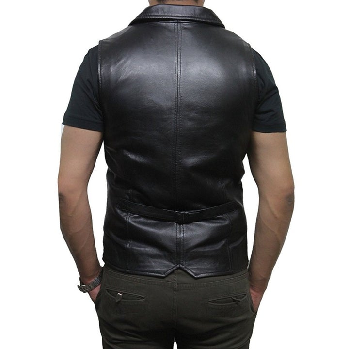 Men's Black Sheepskin Leather Biker Vest | All For Me Today