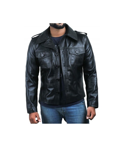 Men's Collar Black Leather Jacket All For Me Today