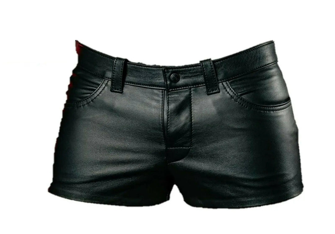 Men's Real Black Leather Gym Short With Belt| All For Me Today