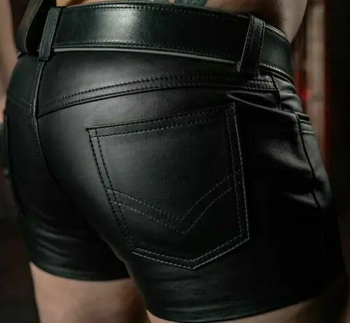 Men's Real Black Leather Gym Short With Belt | All For Me Today