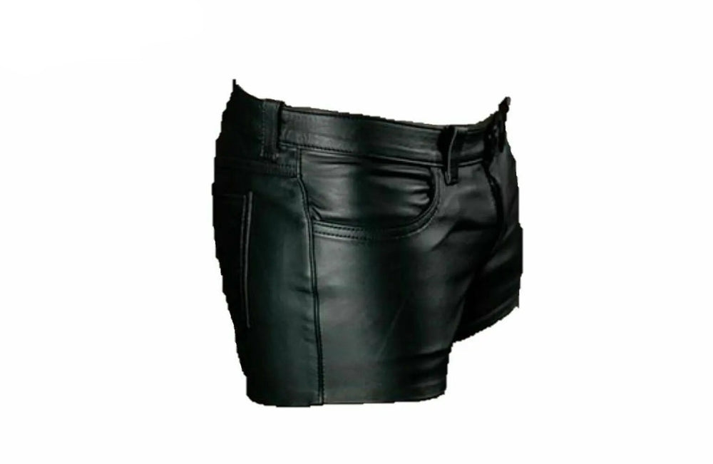 Men's Real Black Leather Gym Short With Belt All For Me Today