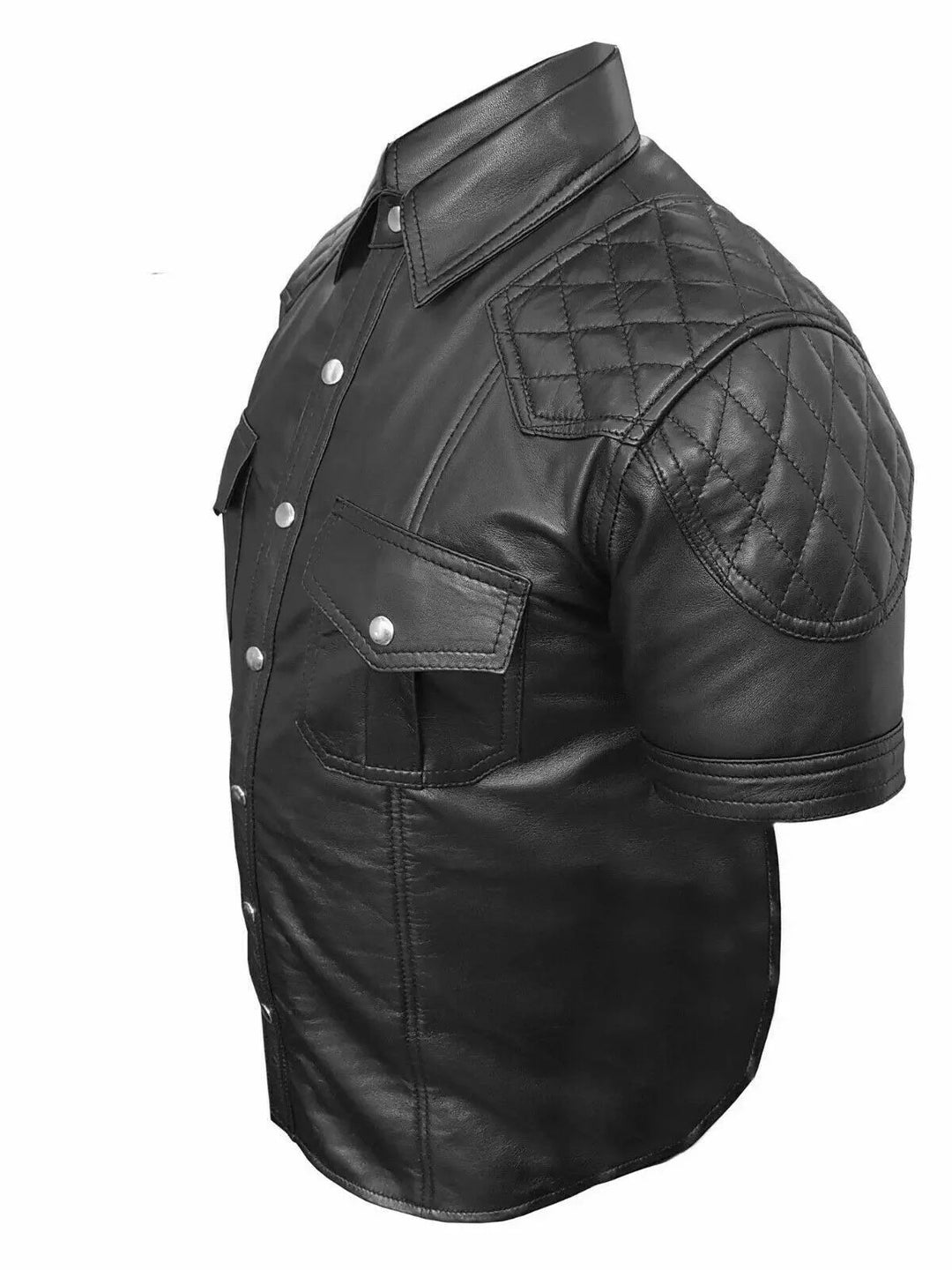 Men's Real Black Leather Police Uniform Style Shirt | All For Me Today