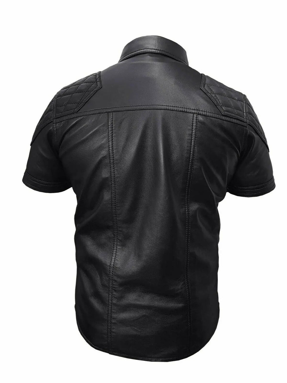Men's Real Black Leather Police Uniform Style Shirt| All For Me Today