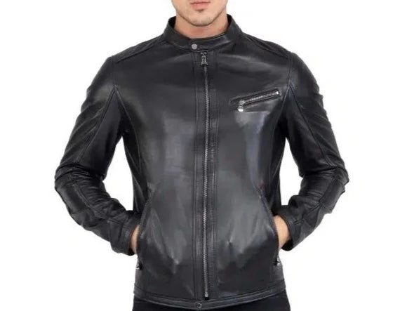 Men's Real Lamb Genuine Leather Black Slim Fit Biker Jacket | All For Me Today