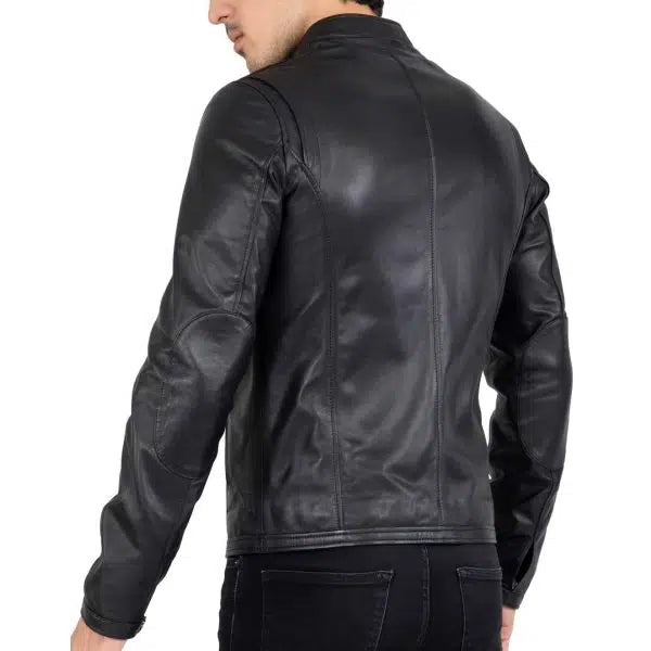 Men's Real Lamb Genuine Leather Black Slim Fit Biker Jacket | All For Me Today