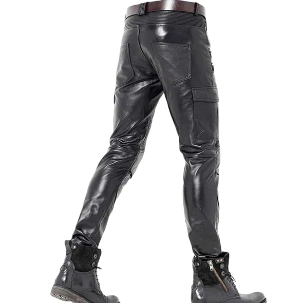 Men's Real Leather Slim Fit Cargo Pants | All For Me Today