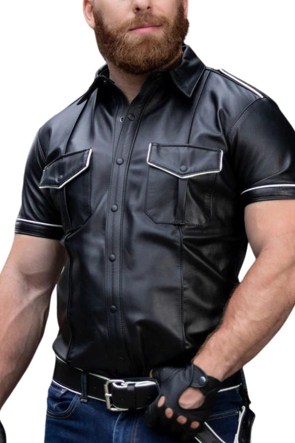 Men's Real Leather Uniform Shirt - Colors Accent | All For Me Today