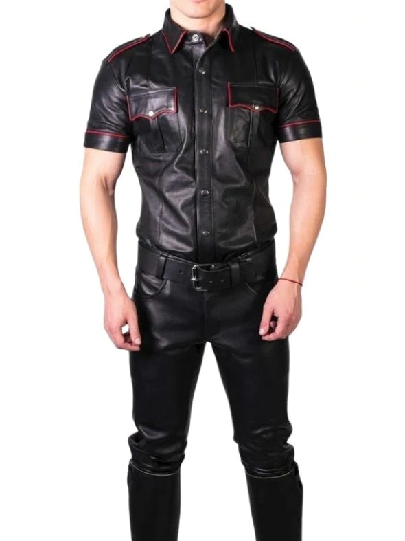 Men's Real Leather Uniform Shirt - Colors Accent| All For Me Today