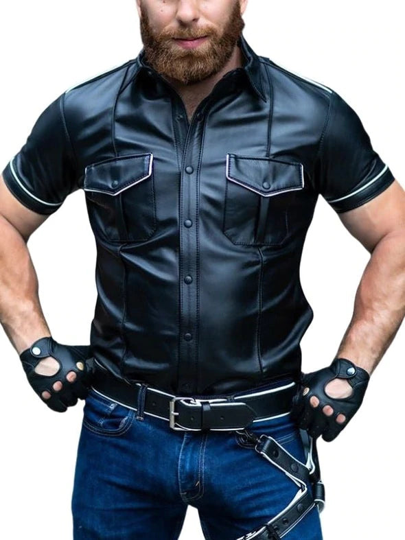 Men's Real Leather Uniform Shirt - Colors Accent | All For Me Today