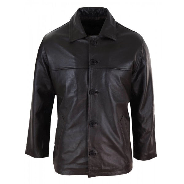 Mid Length Men's Brown Classic Leather Coat| All For Me Today