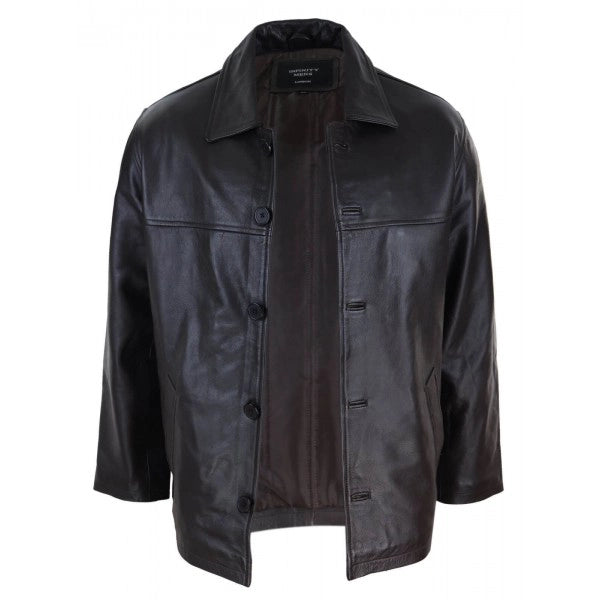 Mid Length Men's Brown Classic Leather Coat| All For Me Today