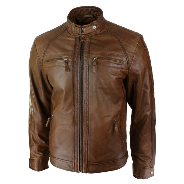 Soft Real Leather Men's Retro Style Zipped Biker Jacket| All For Me Today