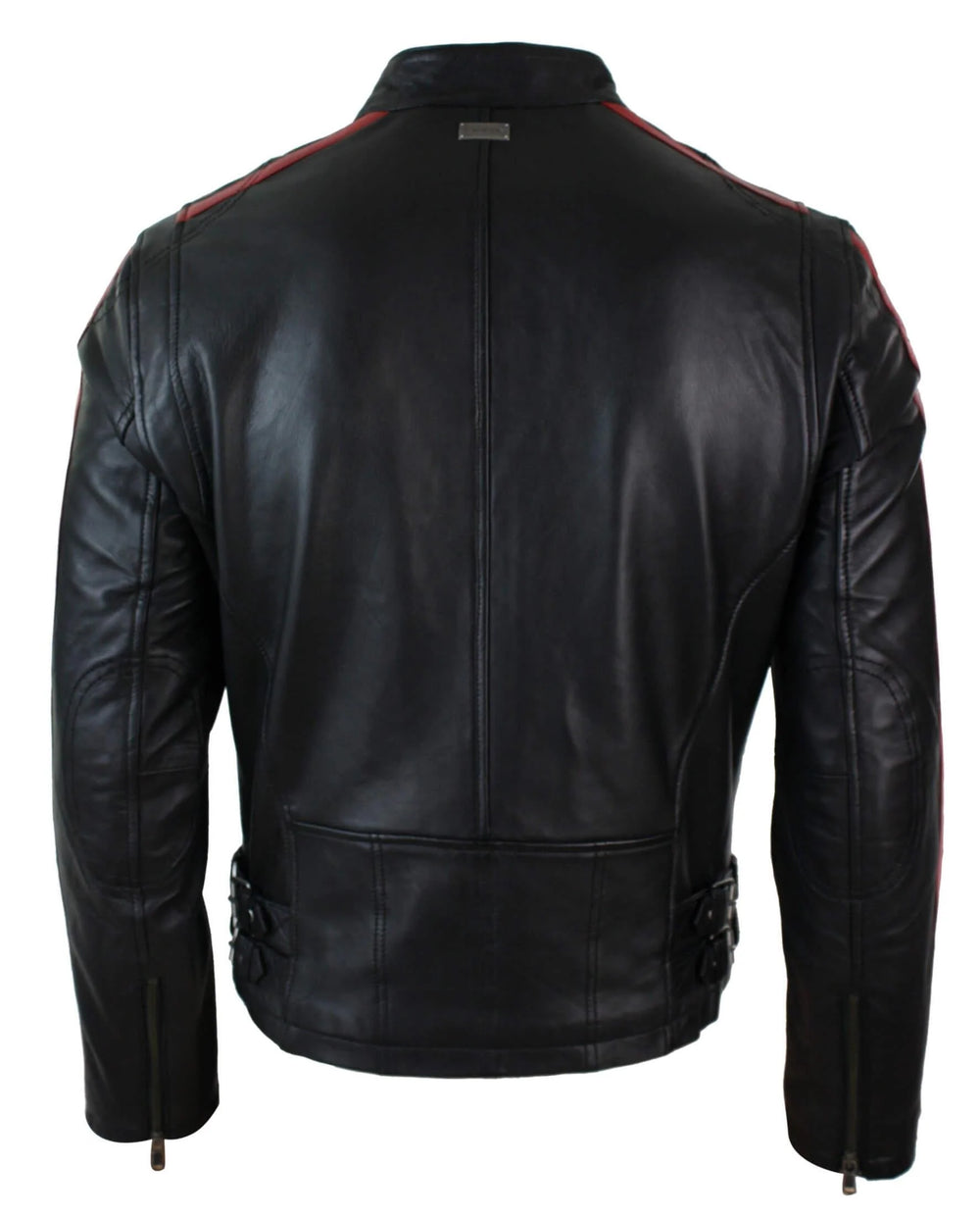 Slim Fit Short Real Leather Men's Biker Racing Jacket With Stripes Sleeves| All For Me Today