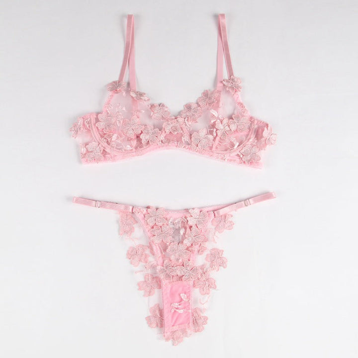 Mesh Embroidered Temptation Perspective Bra Set | All For Me Today