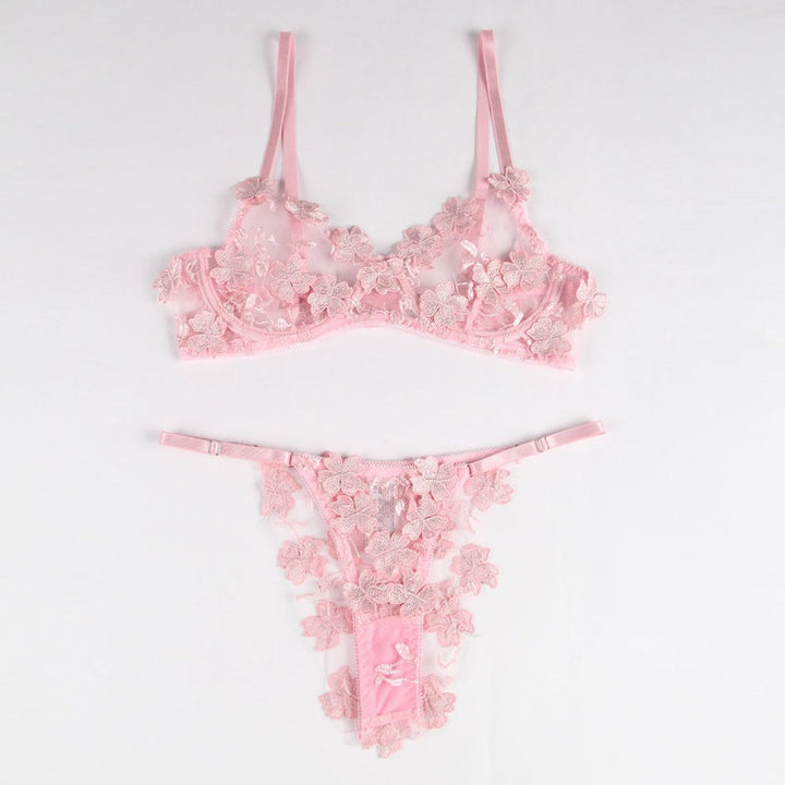 Mesh Embroidered Temptation Perspective Bra Set| All For Me Today