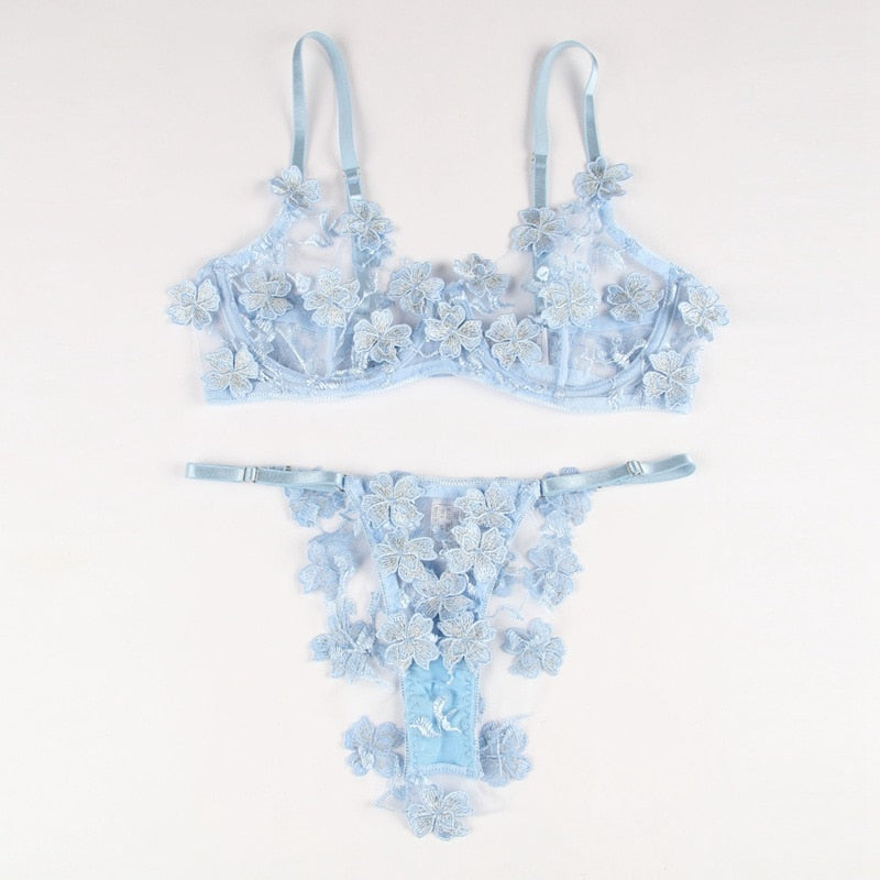 Mesh Embroidered Temptation Perspective Bra Set | All For Me Today